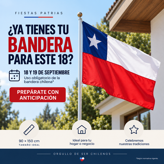 Bandera Chilena 90 × 150 cm | Fiestas Patrias
